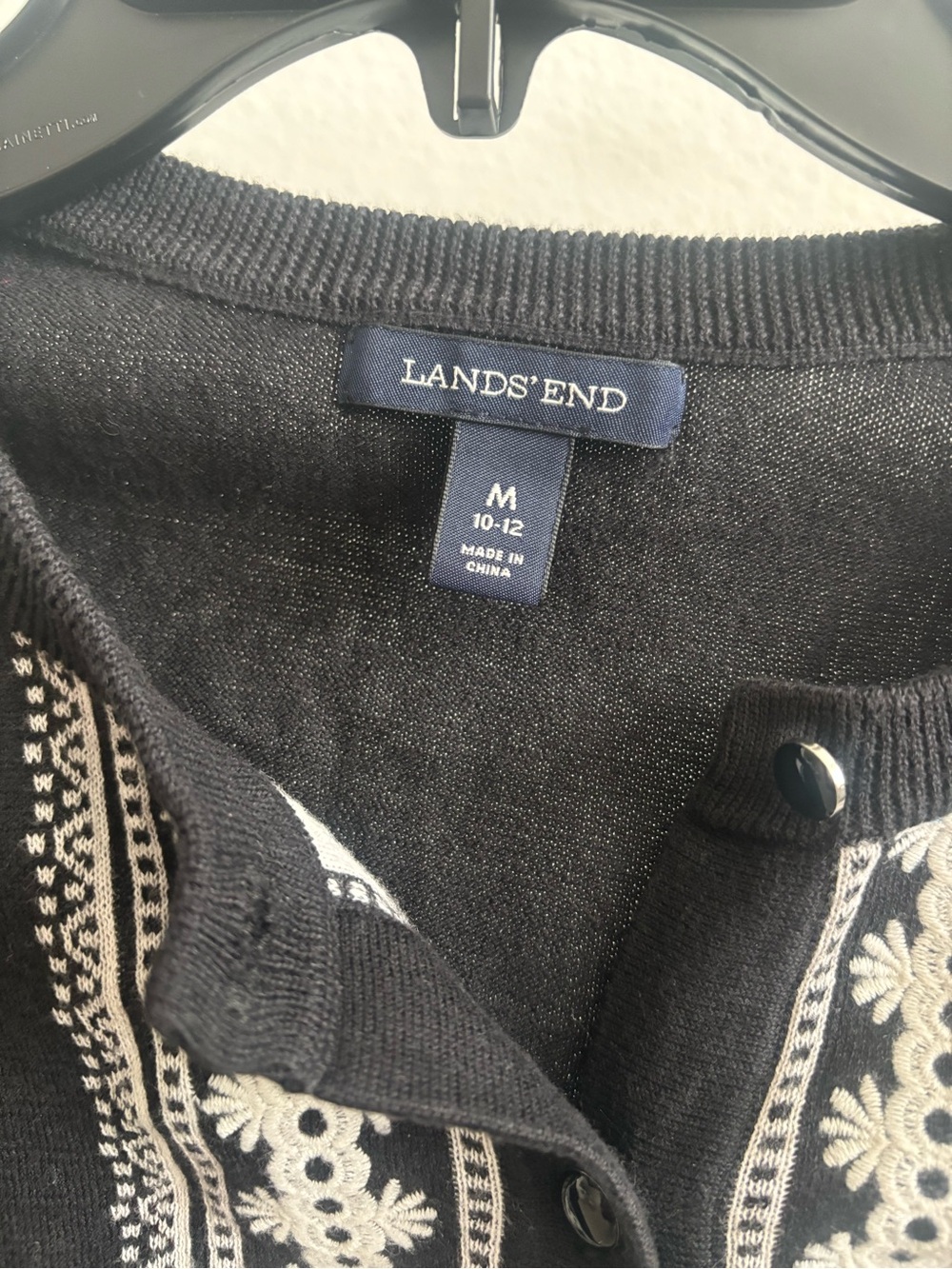 Lands' End Black Cardigan with White Embroidered Trim - Picture 3 of 4